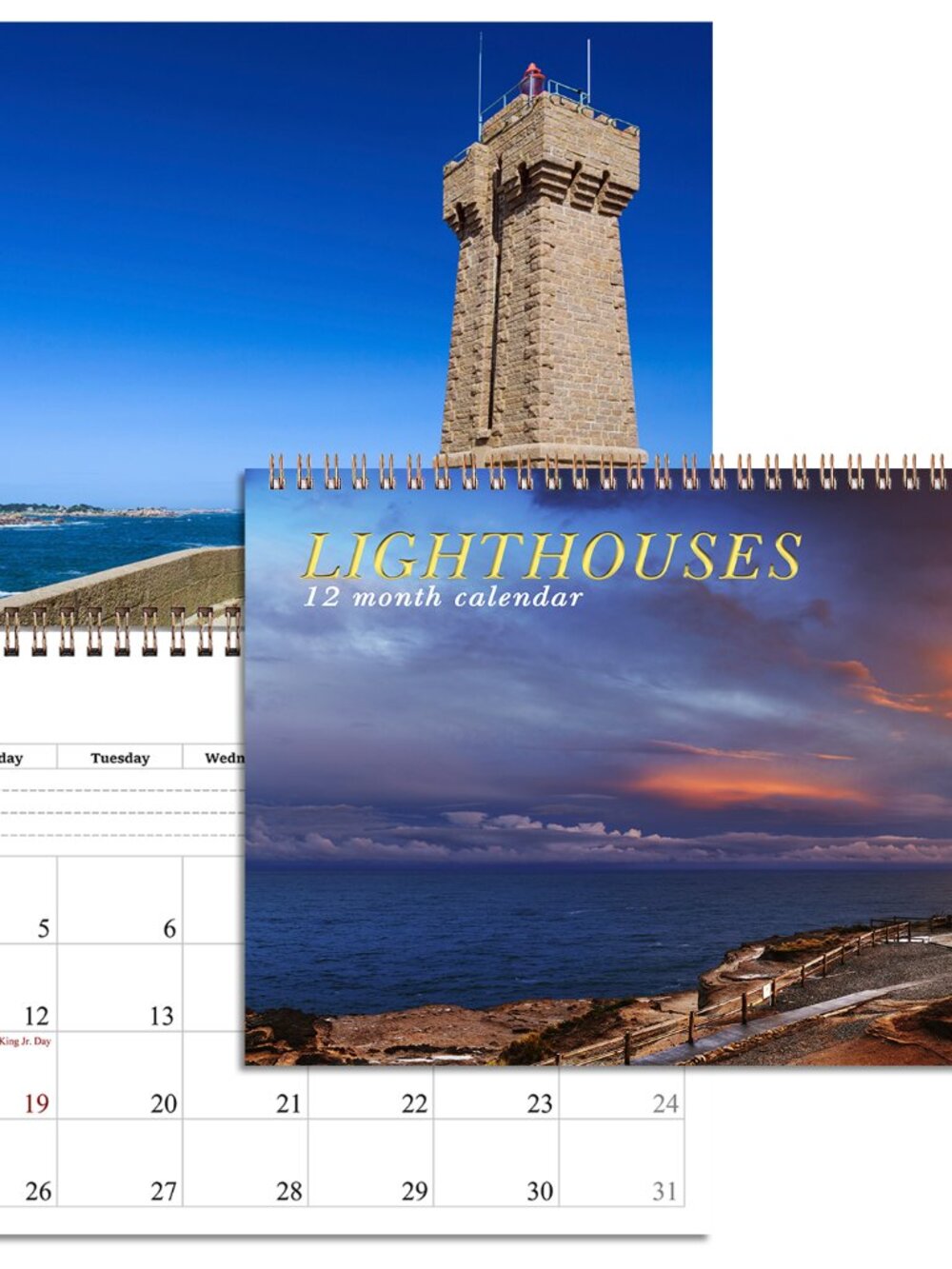 2027 Spiral-bound Wall Calendar (Lighthouse) - 12 Months Desktop/Wall Calendar